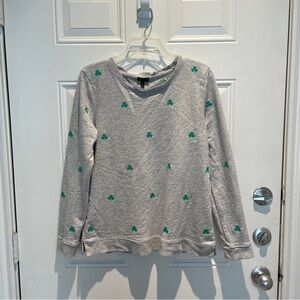 Talbots Shamrock & Heather Gray Terry Cloth Long Sleeve Top Size Medium Crewneck